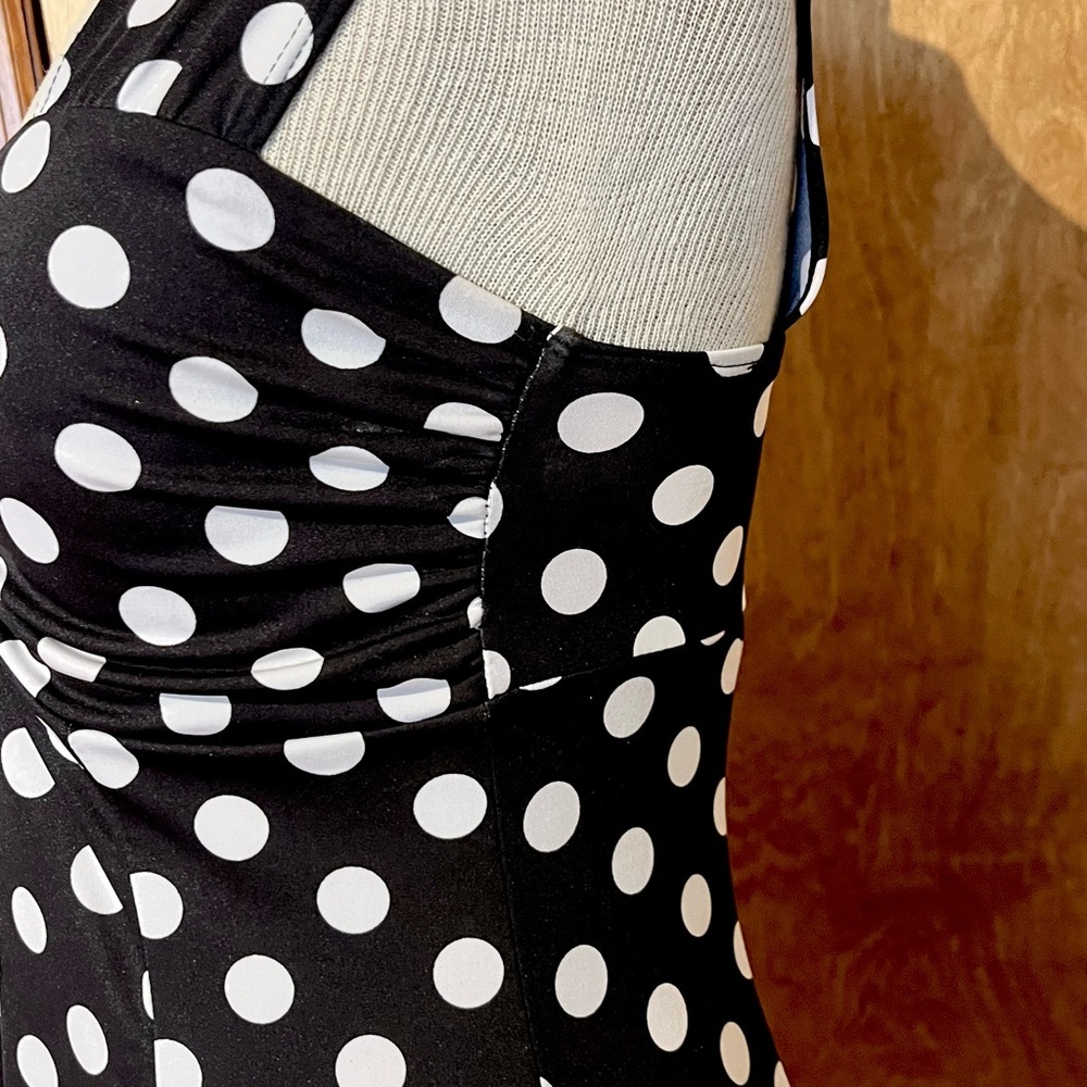Sexy black and white Polka Dot Sleeveless Dress pinup girl retro - Picture 5 of 7